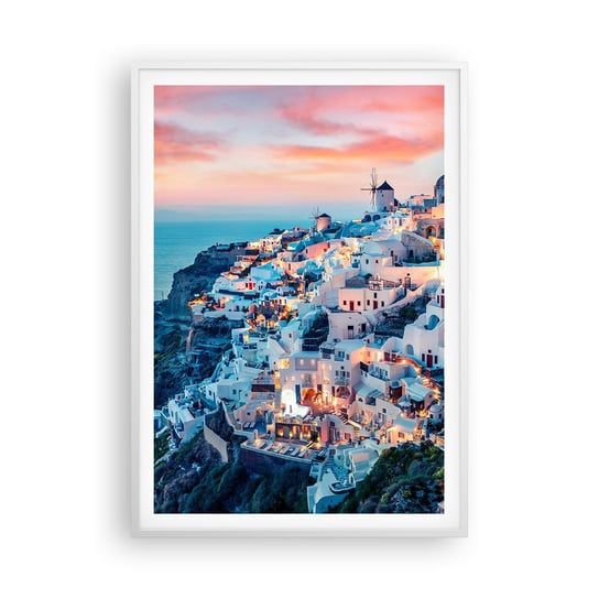 Obraz - Plakat - Twoje wielkie greckie wakacje - 70x100cm - Krajobraz Grecja Santorini - Foto Plakaty w ramie koloru białego do Salonu Sypialni ARTTOR ARTTOR