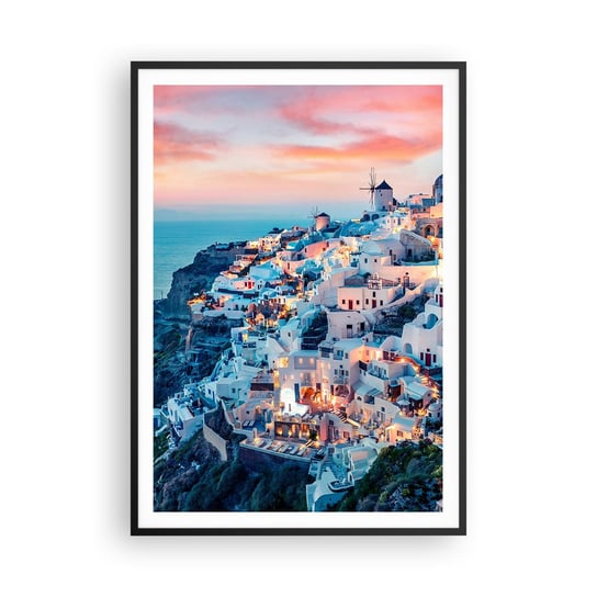 Obraz - Plakat - Twoje wielkie greckie wakacje - 70x100cm - Krajobraz Grecja Santorini - Foto Plakaty w ramie koloru czarnego do Salonu Sypialni ARTTOR ARTTOR