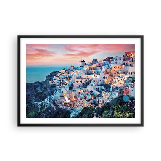 Obraz - Plakat - Twoje wielkie greckie wakacje - 70x50cm - Krajobraz Grecja Santorini - Nowoczesny modny obraz Plakat czarna rama ARTTOR ARTTOR