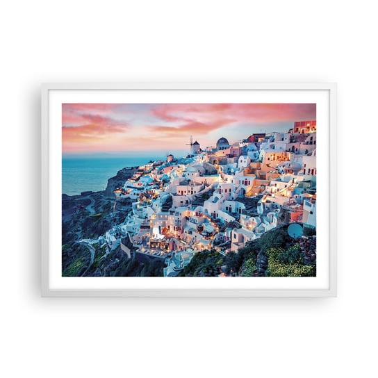 Obraz - Plakat - Twoje wielkie greckie wakacje - 70x50cm - Krajobraz Grecja Santorini - Nowoczesny modny obraz Plakat rama biała ARTTOR ARTTOR