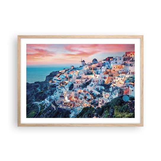 Obraz - Plakat - Twoje wielkie greckie wakacje - 70x50cm - Krajobraz Grecja Santorini - Nowoczesny modny obraz Plakat rama jasny dąb ARTTOR ARTTOR