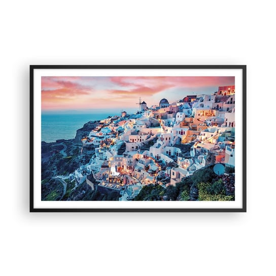 Obraz - Plakat - Twoje wielkie greckie wakacje - 91x61cm - Krajobraz Grecja Santorini - Foto Plakaty na ścianę w czarnej ramie - Plakat do Salonu Sypialni ARTTOR ARTTOR