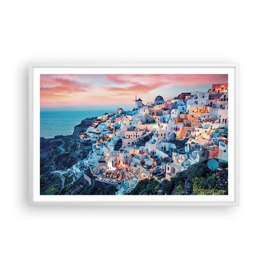 Obraz - Plakat - Twoje wielkie greckie wakacje - 91x61cm - Krajobraz Grecja Santorini - Foto Plakaty na ścianę w ramie białej - Plakat do Salonu Sypialni ARTTOR ARTTOR