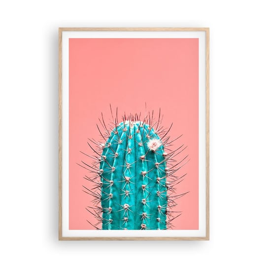 Obraz - Plakat - Tylko patrz - 70x100cm - Kaktus Pastelowy Minimalizm - Foto Plakaty w ramie koloru jasny dąb do Salonu Sypialni ARTTOR ARTTOR