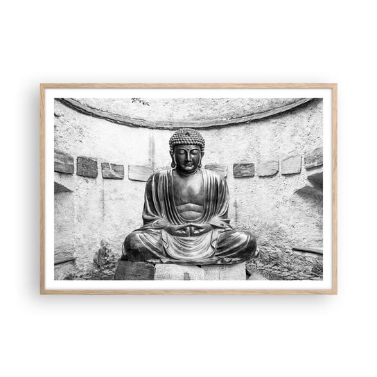 Obraz - Plakat - U źródeł spokoju - 100x70cm - Budda Posąg Buddy Azja - Foto Plakaty w ramie koloru jasny dąb do Salonu Sypialni ARTTOR ARTTOR