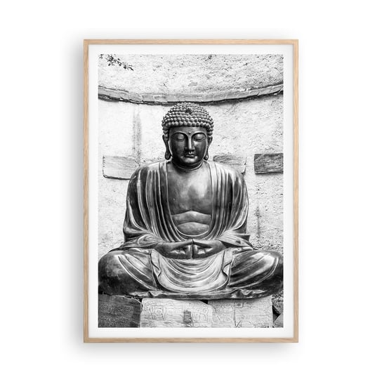 Obraz - Plakat - U źródeł spokoju - 70x100cm - Budda Posąg Buddy Azja - Foto Plakaty w ramie koloru jasny dąb do Salonu Sypialni ARTTOR ARTTOR