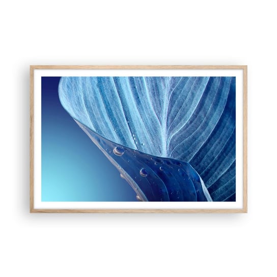 Obraz - Plakat - Ukryte krople błękitu - 91x61cm - Liść Roślina Natura - Foto Plakaty na ścianę w ramie jasny dąb - Plakat do Salonu Sypialni ARTTOR ARTTOR