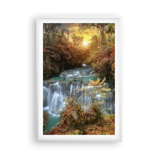 Obraz - Plakat - Ukryty skarb lasu - 61x91cm - Krajobraz Wodospad Las - Foto Plakaty na ścianę w ramie białej - Plakat do Salonu Sypialni ARTTOR ARTTOR
