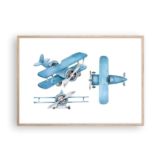 Obraz - Plakat - Urodzony zwycięzca - 100x70cm - Retro Samoloty Dziecięce - Foto Plakaty w ramie koloru jasny dąb do Salonu Sypialni ARTTOR ARTTOR
