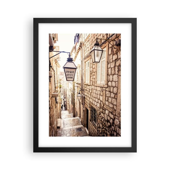 Obraz - Plakat - Urokliwy zaułek - 30x40cm - Stare Miasto Kamienice Chorwacja - Foto Plakaty na ścianę w czarnej ramie - Plakat do Salonu Sypialni ARTTOR ARTTOR