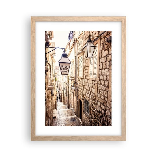 Obraz - Plakat - Urokliwy zaułek - 30x40cm - Stare Miasto Kamienice Chorwacja - Foto Plakaty na ścianę w ramie jasny dąb - Plakat do Salonu Sypialni ARTTOR ARTTOR