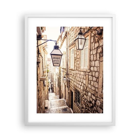 Obraz - Plakat - Urokliwy zaułek - 40x50cm - Stare Miasto Kamienice Chorwacja - Foto Plakaty w ramie koloru białego do Salonu Sypialni ARTTOR ARTTOR