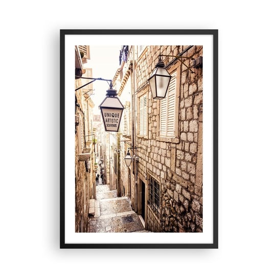 Obraz - Plakat - Urokliwy zaułek - 50x70cm - Stare Miasto Kamienice Chorwacja - Nowoczesny modny obraz Plakat czarna rama ARTTOR ARTTOR