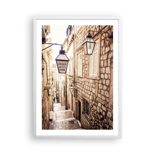 Obraz - Plakat - Urokliwy zaułek - 50x70cm - Stare Miasto Kamienice Chorwacja - Nowoczesny modny obraz Plakat rama biała ARTTOR ARTTOR
