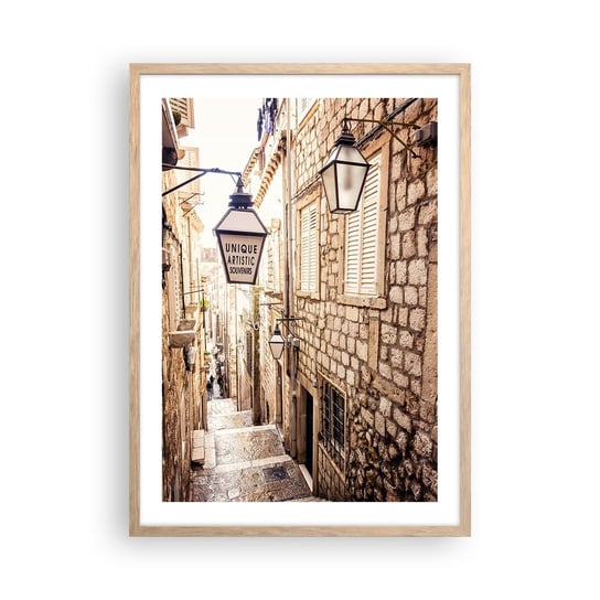 Obraz - Plakat - Urokliwy zaułek - 50x70cm - Stare Miasto Kamienice Chorwacja - Nowoczesny modny obraz Plakat rama jasny dąb ARTTOR ARTTOR