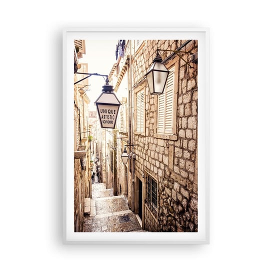 Obraz - Plakat - Urokliwy zaułek - 61x91cm - Stare Miasto Kamienice Chorwacja - Foto Plakaty na ścianę w ramie białej - Plakat do Salonu Sypialni ARTTOR ARTTOR