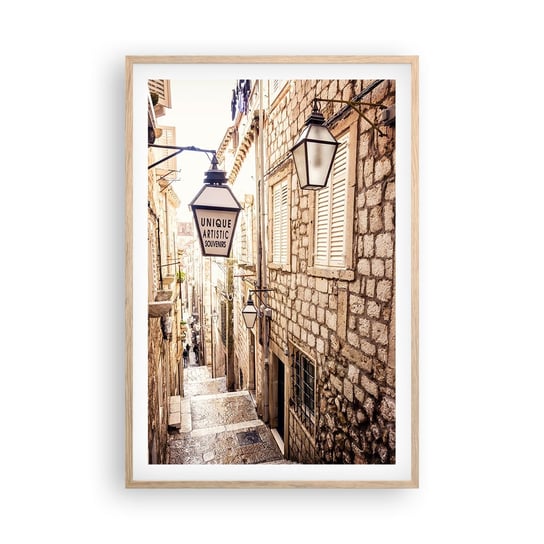 Obraz - Plakat - Urokliwy zaułek - 61x91cm - Stare Miasto Kamienice Chorwacja - Foto Plakaty na ścianę w ramie jasny dąb - Plakat do Salonu Sypialni ARTTOR ARTTOR