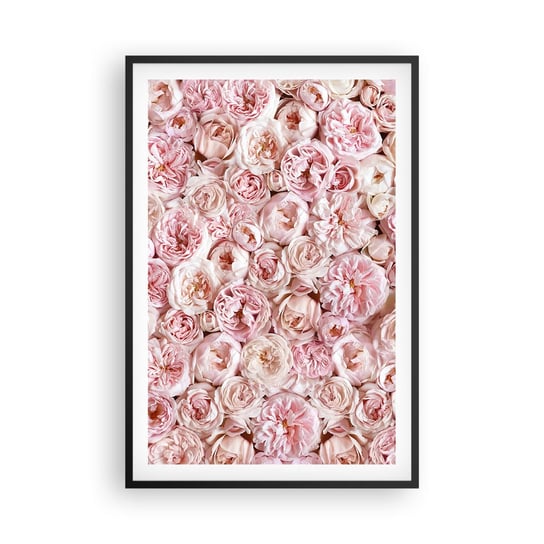 Obraz - Plakat - Usłane różami - 61x91cm - Kwiaty Pastelowe Róże - Foto Plakaty na ścianę w czarnej ramie - Plakat do Salonu Sypialni ARTTOR ARTTOR