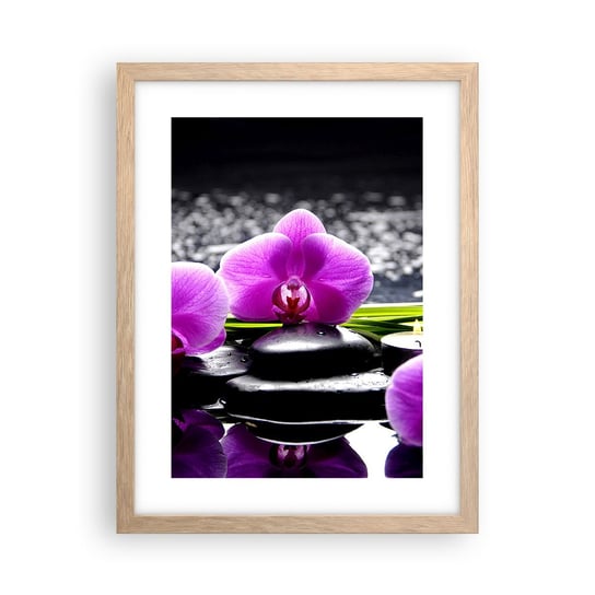 Obraz - Plakat - Utonąć w ciszy i spokoju - 30x40cm - Kwiaty Orchidea Storczyk - Foto Plakaty na ścianę w ramie jasny dąb - Plakat do Salonu Sypialni ARTTOR ARTTOR