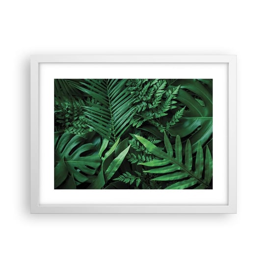 Obraz - Plakat - Utulone w zieleni - 40x30cm - Roślina Egzotyczna Liść Palmy Liść Monstera - Foto Plakaty na ścianę w ramie białej - Plakat do Salonu Sypialni ARTTOR ARTTOR