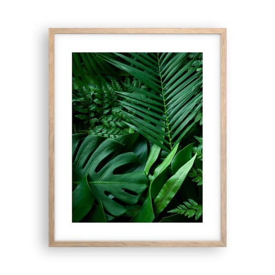 Obraz - Plakat - Utulone w zieleni - 40x50cm - Roślina Egzotyczna Liść Palmy Liść Monstera - Foto Plakaty w ramie koloru jasny dąb do Salonu Sypialni ARTTOR ARTTOR
