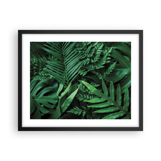 Obraz - Plakat - Utulone w zieleni - 50x40cm - Roślina Egzotyczna Liść Palmy Liść Monstera - Foto Plakaty w ramie koloru czarnego do Salonu Sypialni ARTTOR ARTTOR