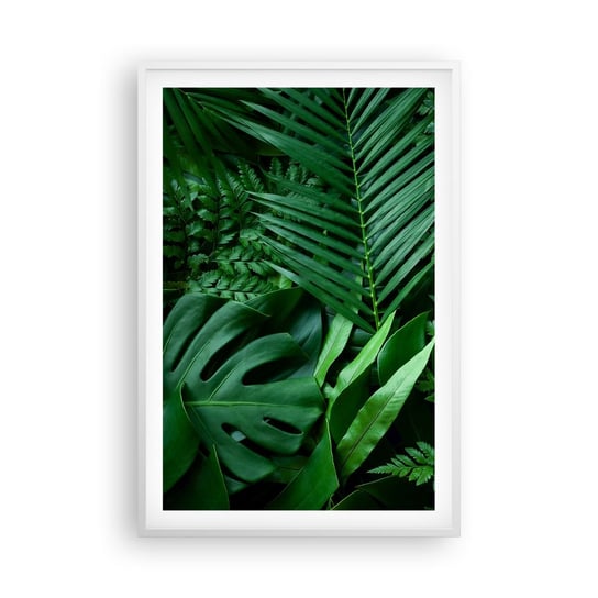 Obraz - Plakat - Utulone w zieleni - 61x91cm - Roślina Egzotyczna Liść Palmy Liść Monstera - Foto Plakaty na ścianę w ramie białej - Plakat do Salonu Sypialni ARTTOR ARTTOR