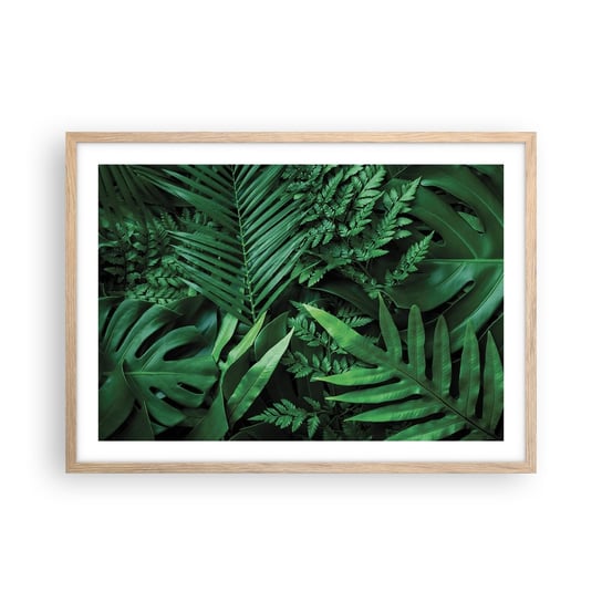 Obraz - Plakat - Utulone w zieleni - 70x50cm - Roślina Egzotyczna Liść Palmy Liść Monstera - Nowoczesny modny obraz Plakat rama jasny dąb ARTTOR ARTTOR