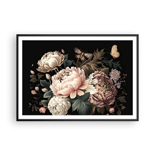 Obraz - Plakat - W barokowym stylu - 100x70cm - Botanika Kwiaty Shabby Chic - Foto Plakaty w ramie koloru czarnego do Salonu Sypialni ARTTOR ARTTOR