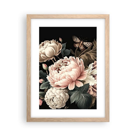 Obraz - Plakat - W barokowym stylu - 30x40cm - Botanika Kwiaty Shabby Chic - Foto Plakaty na ścianę w ramie jasny dąb - Plakat do Salonu Sypialni ARTTOR ARTTOR