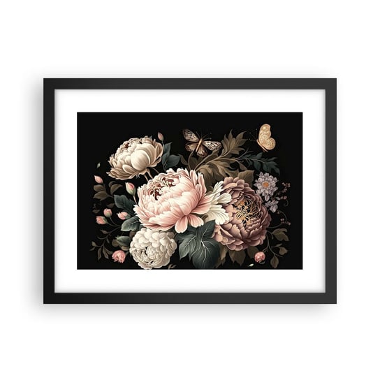 Obraz - Plakat - W barokowym stylu - 40x30cm - Botanika Kwiaty Shabby Chic - Foto Plakaty na ścianę w czarnej ramie - Plakat do Salonu Sypialni ARTTOR ARTTOR