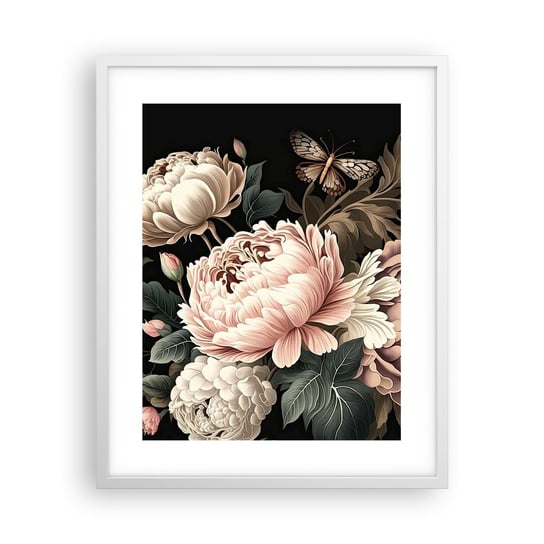 Obraz - Plakat - W barokowym stylu - 40x50cm - Botanika Kwiaty Shabby Chic - Foto Plakaty w ramie koloru białego do Salonu Sypialni ARTTOR ARTTOR