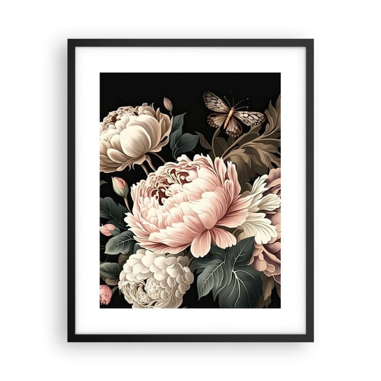 Obraz - Plakat - W barokowym stylu - 40x50cm - Botanika Kwiaty Shabby Chic - Foto Plakaty w ramie koloru czarnego do Salonu Sypialni ARTTOR ARTTOR