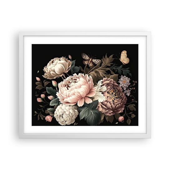 Obraz - Plakat - W barokowym stylu - 50x40cm - Botanika Kwiaty Shabby Chic - Foto Plakaty w ramie koloru białego do Salonu Sypialni ARTTOR ARTTOR