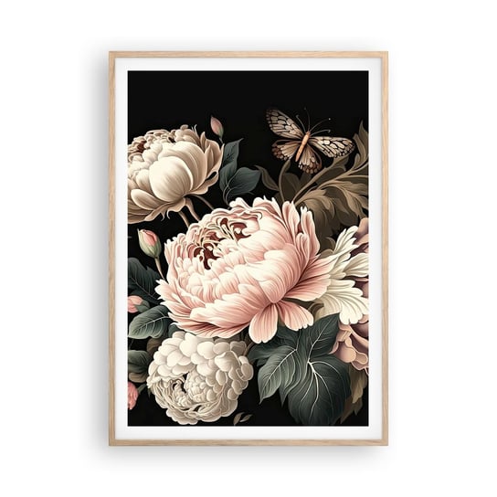 Obraz - Plakat - W barokowym stylu - 70x100cm - Botanika Kwiaty Shabby Chic - Foto Plakaty w ramie koloru jasny dąb do Salonu Sypialni ARTTOR ARTTOR