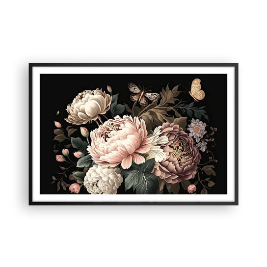 Obraz - Plakat - W barokowym stylu - 91x61cm - Botanika Kwiaty Shabby Chic - Foto Plakaty na ścianę w czarnej ramie - Plakat do Salonu Sypialni ARTTOR ARTTOR