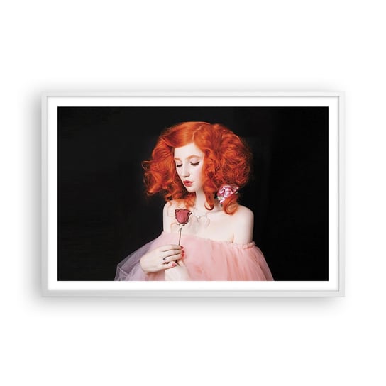 Obraz - Plakat - W barokowym stylu - 91x61cm - Kobieta Modelka Róża - Foto Plakaty na ścianę w ramie białej - Plakat do Salonu Sypialni ARTTOR ARTTOR