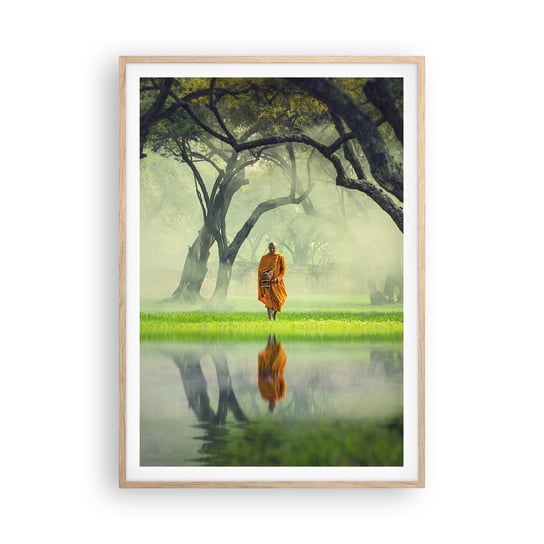 Obraz - Plakat - W drodze do oświecenia - 70x100cm - Azja Mnich Buddyzm - Foto Plakaty w ramie koloru jasny dąb do Salonu Sypialni ARTTOR ARTTOR