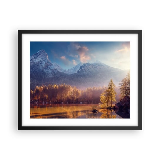 Obraz - Plakat - W górach i dolinach - 50x40cm - Krajobraz Górski Natura Zachód Słońca - Foto Plakaty w ramie koloru czarnego do Salonu Sypialni ARTTOR ARTTOR