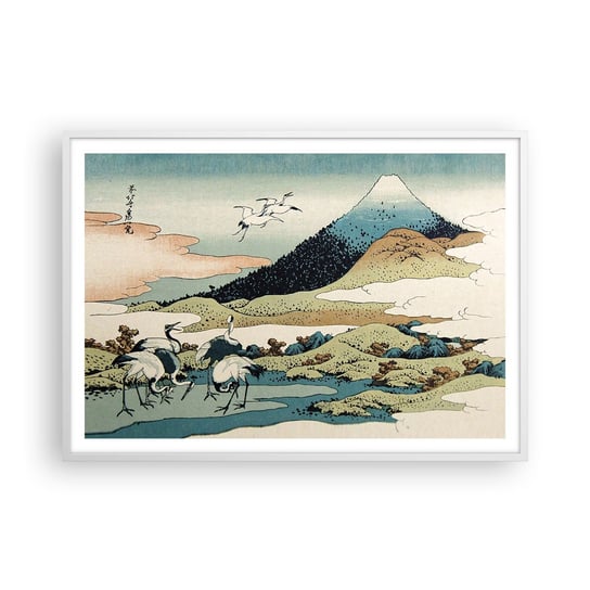 Obraz - Plakat - W japońskim duchu - 100x70cm - Bocian Ptak Krajobraz - Foto Plakaty w ramie koloru białego do Salonu Sypialni ARTTOR ARTTOR