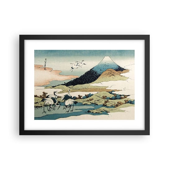 Obraz - Plakat - W japońskim duchu - 40x30cm - Bocian Ptak Krajobraz - Foto Plakaty na ścianę w czarnej ramie - Plakat do Salonu Sypialni ARTTOR ARTTOR
