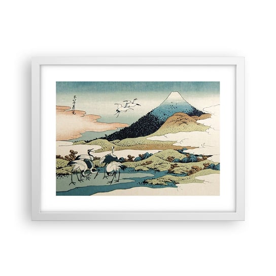 Obraz - Plakat - W japońskim duchu - 40x30cm - Bocian Ptak Krajobraz - Foto Plakaty na ścianę w ramie białej - Plakat do Salonu Sypialni ARTTOR ARTTOR