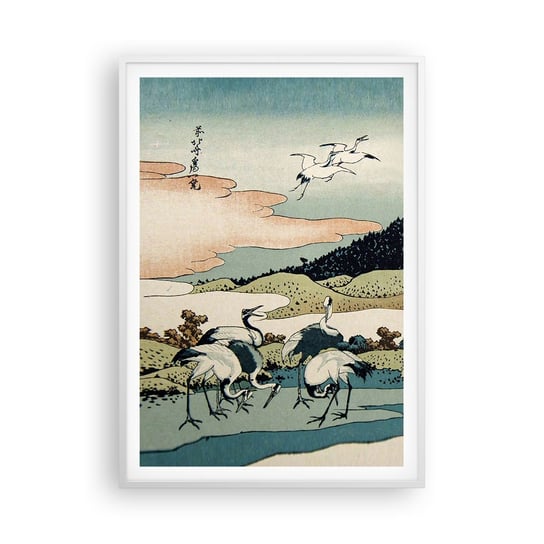 Obraz - Plakat - W japońskim duchu - 70x100cm - Bocian Ptak Krajobraz - Foto Plakaty w ramie koloru białego do Salonu Sypialni ARTTOR ARTTOR