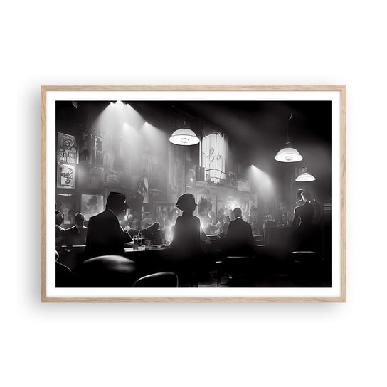 Obraz - Plakat - W jazzowym klimacie - 100x70cm - Bar Retro Ludzie - Foto Plakaty w ramie koloru jasny dąb do Salonu Sypialni ARTTOR ARTTOR