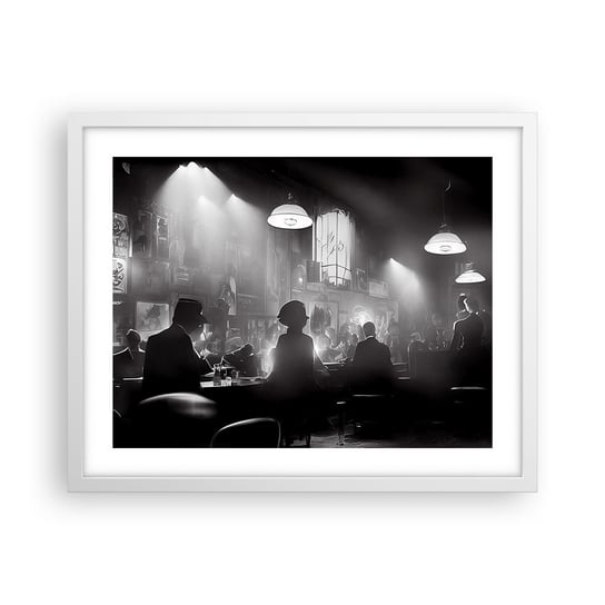 Obraz - Plakat - W jazzowym klimacie - 50x40cm - Bar Retro Ludzie - Foto Plakaty w ramie koloru białego do Salonu Sypialni ARTTOR ARTTOR