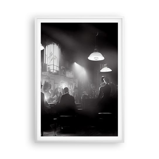Obraz - Plakat - W jazzowym klimacie - 70x100cm - Bar Retro Ludzie - Foto Plakaty w ramie koloru białego do Salonu Sypialni ARTTOR ARTTOR