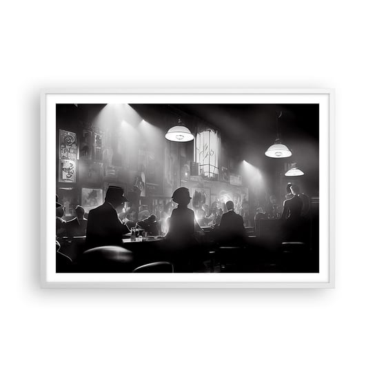 Obraz - Plakat - W jazzowym klimacie - 91x61cm - Bar Retro Ludzie - Foto Plakaty na ścianę w ramie białej - Plakat do Salonu Sypialni ARTTOR ARTTOR