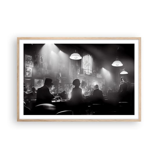 Obraz - Plakat - W jazzowym klimacie - 91x61cm - Bar Retro Ludzie - Foto Plakaty na ścianę w ramie jasny dąb - Plakat do Salonu Sypialni ARTTOR ARTTOR