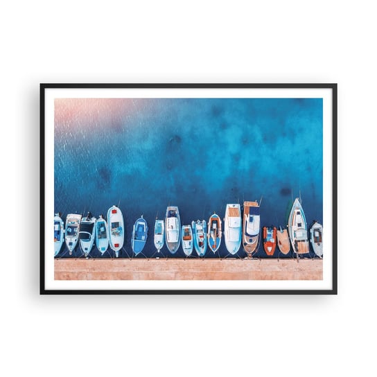Obraz - Plakat - W jednym rzędzie - 100x70cm - Jachty Port Morze - Foto Plakaty w ramie koloru czarnego do Salonu Sypialni ARTTOR ARTTOR