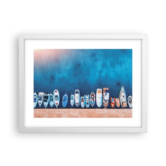 Obraz - Plakat - W jednym rzędzie - 40x30cm - Jachty Port Morze - Foto Plakaty na ścianę w ramie białej - Plakat do Salonu Sypialni ARTTOR ARTTOR